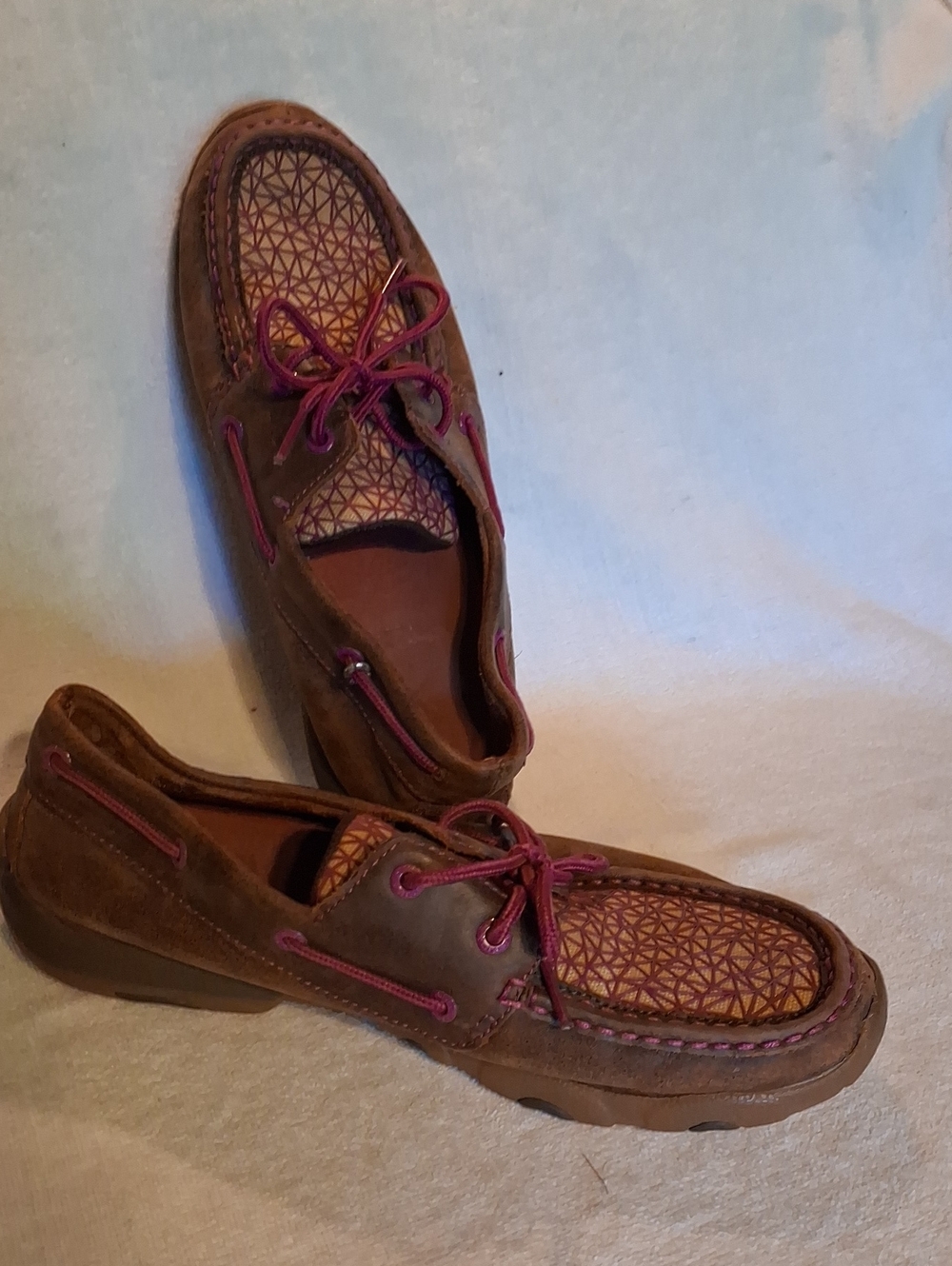 Twisted X Brown Suede Flats with Burgundy Accents